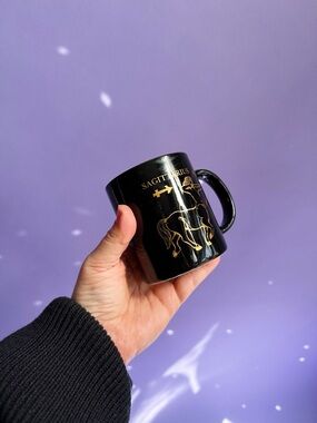 Sagittarius Black Mug with Gold Accent - Zodiac Ceramic Coffee Cup